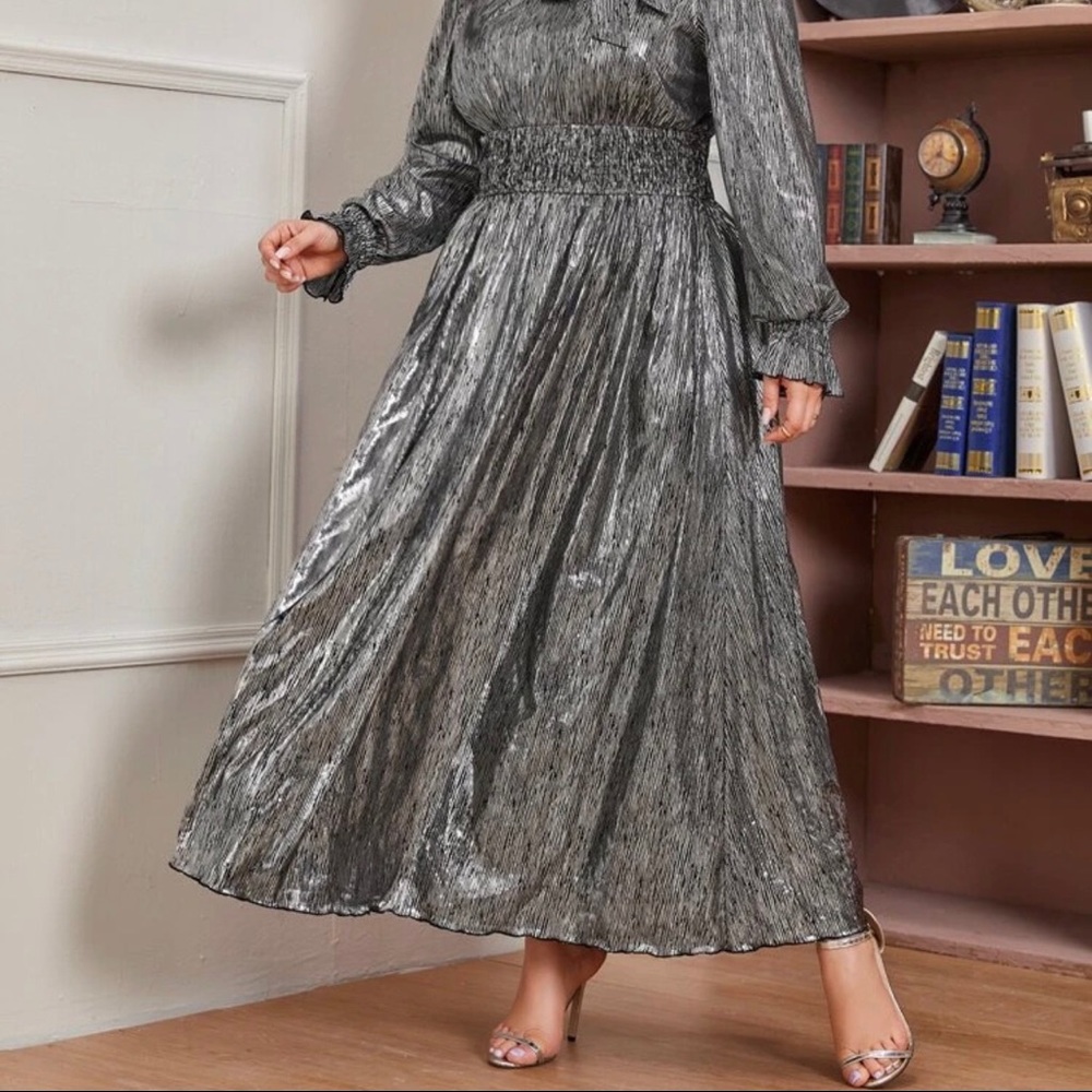Plus sized tier shirred panel metallic dress